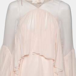 Pre Owned Chloe Powder Pink Silk Chiffon Gathered Asymmetric Blouse M