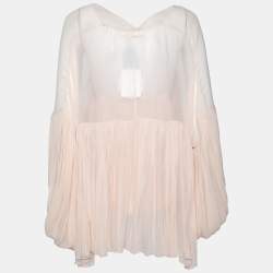 Pre Owned Chloe Powder Pink Silk Chiffon Gathered Asymmetric Blouse M