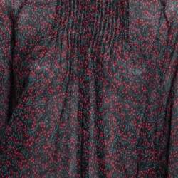 Pre Owned Chloe Black Printed Crinkled Cotton Lace Trim Detailed Top M