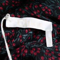 Pre Owned Chloe Black Printed Crinkled Cotton Lace Trim Detailed Top M