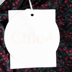 Pre Owned Chloe Black Printed Crinkled Cotton Lace Trim Detailed Top M