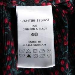 Pre Owned Chloe Black Printed Crinkled Cotton Lace Trim Detailed Top M