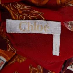 مملوكة مسبقًا Chloe Red Printed Silk Neck Tie Detail Top M