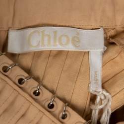 Chloe Beige Crepe & Linen Ruffled Blouse M