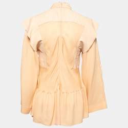 Chloe Beige Crepe & Linen Ruffled Blouse M