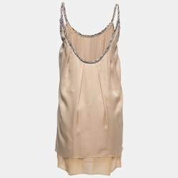 Pre Owned Chloé Beige Satin Silk Crystal Embellished Mini Dress M
