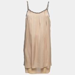 Pre Owned Chloé Beige Satin Silk Crystal Embellished Mini Dress M