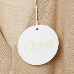 Pre Owned Chloe Seed Brown Wool V Neck Sweater Midi Dress S