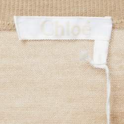 Pre Owned Chloe Seed Brown Wool V Neck Sweater Midi Dress S