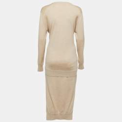 Pre Owned Chloe Seed Brown Wool V Neck Sweater Midi Dress S
