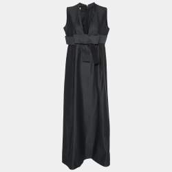 Pre Owned Chloe Black Cotton Bow Detail  Plunging Neck Maxi Dress L