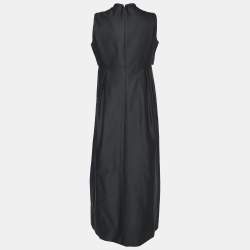 Pre Owned Chloe Black Cotton Bow Detail  Plunging Neck Maxi Dress L