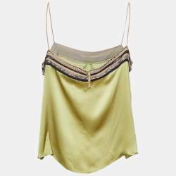 Pre Owned Chloé Green Satin Silk Embellished Detail Cami Top L