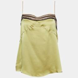 Pre Owned Chloé Green Satin Silk Embellished Detail Cami Top L