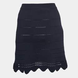 Pre Owned Chloe Navy Blue Scalloped Knit Mini Skirt L
