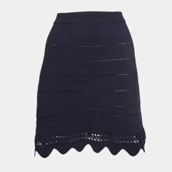 Pre Owned Chloe Navy Blue Scalloped Knit Mini Skirt L
