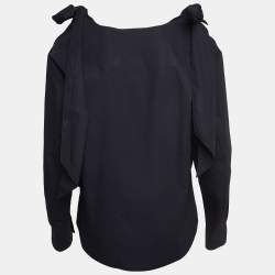 Pre Owned Chloe Navy Blue Poplin Tie-Up Cold Shoulder Blouse M