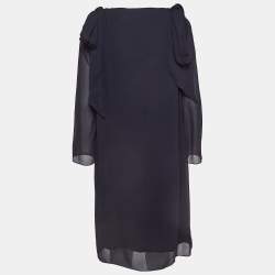 Pre Owned Chloe Navy Blue Crepe Tie-Up Detail Anthraci Robe Dress S