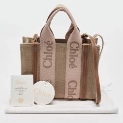 Pre Owned Chloe Beige/Light Pink Canvas and Leather Small Woody Tote