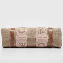Pre Owned Chloe Beige/Light Pink Canvas and Leather Small Woody Tote