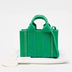 Pre Owned Chloe Green Leather Mini Woody Tote