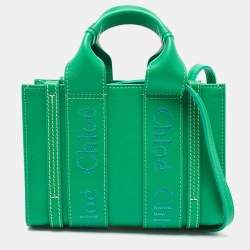 Pre Owned Chloe Green Leather Mini Woody Tote