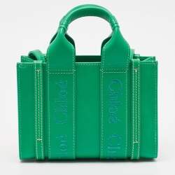 Pre Owned Chloe Green Leather Mini Woody Tote