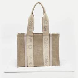 Pre Owned Chloe Beige/Cream Canvas and Leather Medium Woody Tote