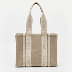 Pre Owned Chloe Beige/Cream Canvas and Leather Medium Woody Tote