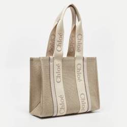 Pre Owned Chloe Beige/Cream Canvas and Leather Medium Woody Tote