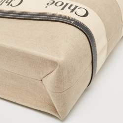 Pre Owned Chloe Beige/Brown Canvas and Leather Large Woody Tote