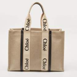 Pre Owned Chloe Beige/Brown Canvas and Leather Large Woody Tote
