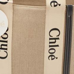 Pre Owned Chloe Beige/Brown Canvas and Leather Large Woody Tote
