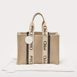 Pre Owned Chloe Beige/Brown Canvas and Leather Large Woody Tote