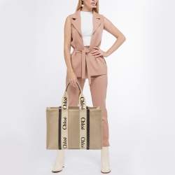 Pre Owned Chloe Beige/Brown Canvas and Leather Large Woody Tote