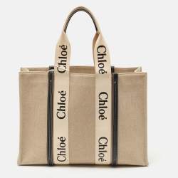 Pre Owned Chloe Beige/Brown Canvas and Leather Large Woody Tote