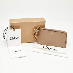 Pre Owned Chloé Beige Leather Alphabet Zip Card Holder