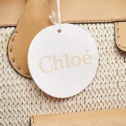 Pre Owned Chloe Cream/Tan Leather and Linen Fringe Edith Oversized Day Bag