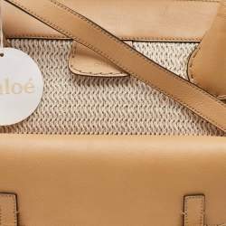 Pre Owned Chloe Cream/Tan Leather and Linen Fringe Edith Oversized Day Bag