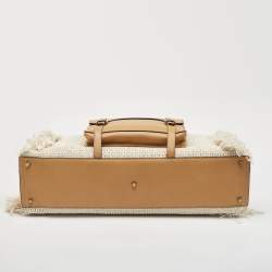 Pre Owned Chloe Cream/Tan Leather and Linen Fringe Edith Oversized Day Bag
