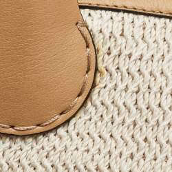 Pre Owned Chloe Cream/Tan Leather and Linen Fringe Edith Oversized Day Bag