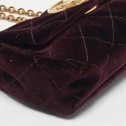 Pre Owned Chloé Burgundy Quilted Velvet Small Heritage Shoulder Bag