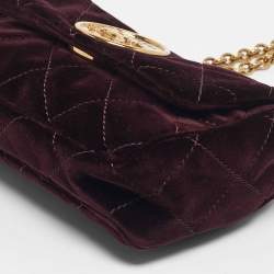 Pre Owned Chloé Burgundy Quilted Velvet Small Heritage Shoulder Bag