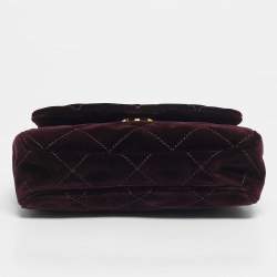 Pre Owned Chloé Burgundy Quilted Velvet Small Heritage Shoulder Bag