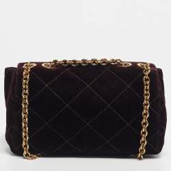 Pre Owned Chloé Burgundy Quilted Velvet Small Heritage Shoulder Bag