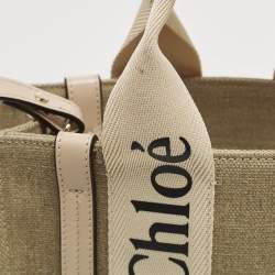 Pre Owned Chloé Woody Small Beige/Pink Canvas and Leather Tote