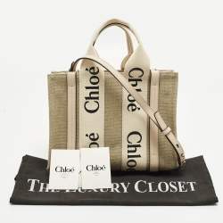 Pre Owned Chloé Woody Small Beige/Pink Canvas and Leather Tote