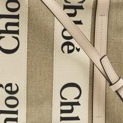 Pre Owned Chloé Woody Small Beige/Pink Canvas and Leather Tote