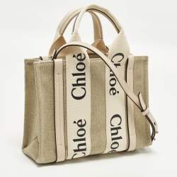 Pre Owned Chloé Woody Small Beige/Pink Canvas and Leather Tote