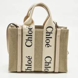 Pre Owned Chloé Woody Small Beige/Pink Canvas and Leather Tote